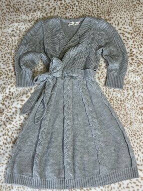 Boutique Cable Knit Wrap Sweater Dress in Light Gray